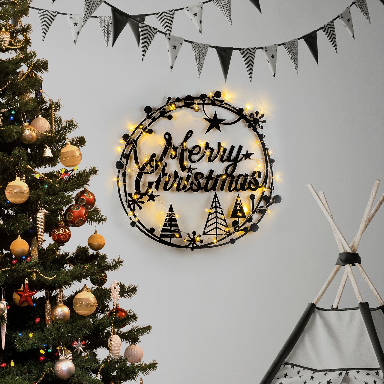 Decoratiune de luminoasa XMASBLACK-021, Tanelorn, 60x72 cm, metal, negru - imagine 7